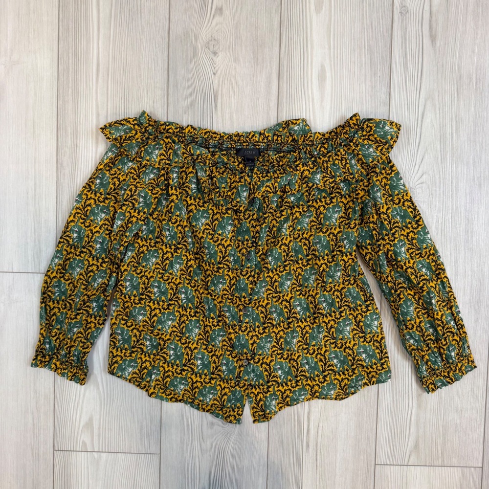 J.Crew Womens Ratti Elephant Print Off Shoulder Top Ruffle Button Front G7495 4